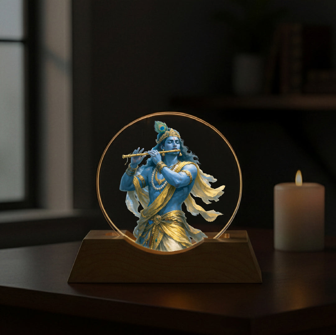 Krishna LED Light Lamp for Home Décor & Gifting | Spiritual Wooden Base Lamp – Yay Play