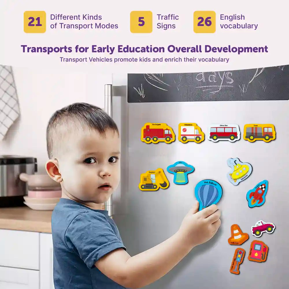 26 Pieces Transport Full Magnetic Fridge Magnets for Kids 2+ Years