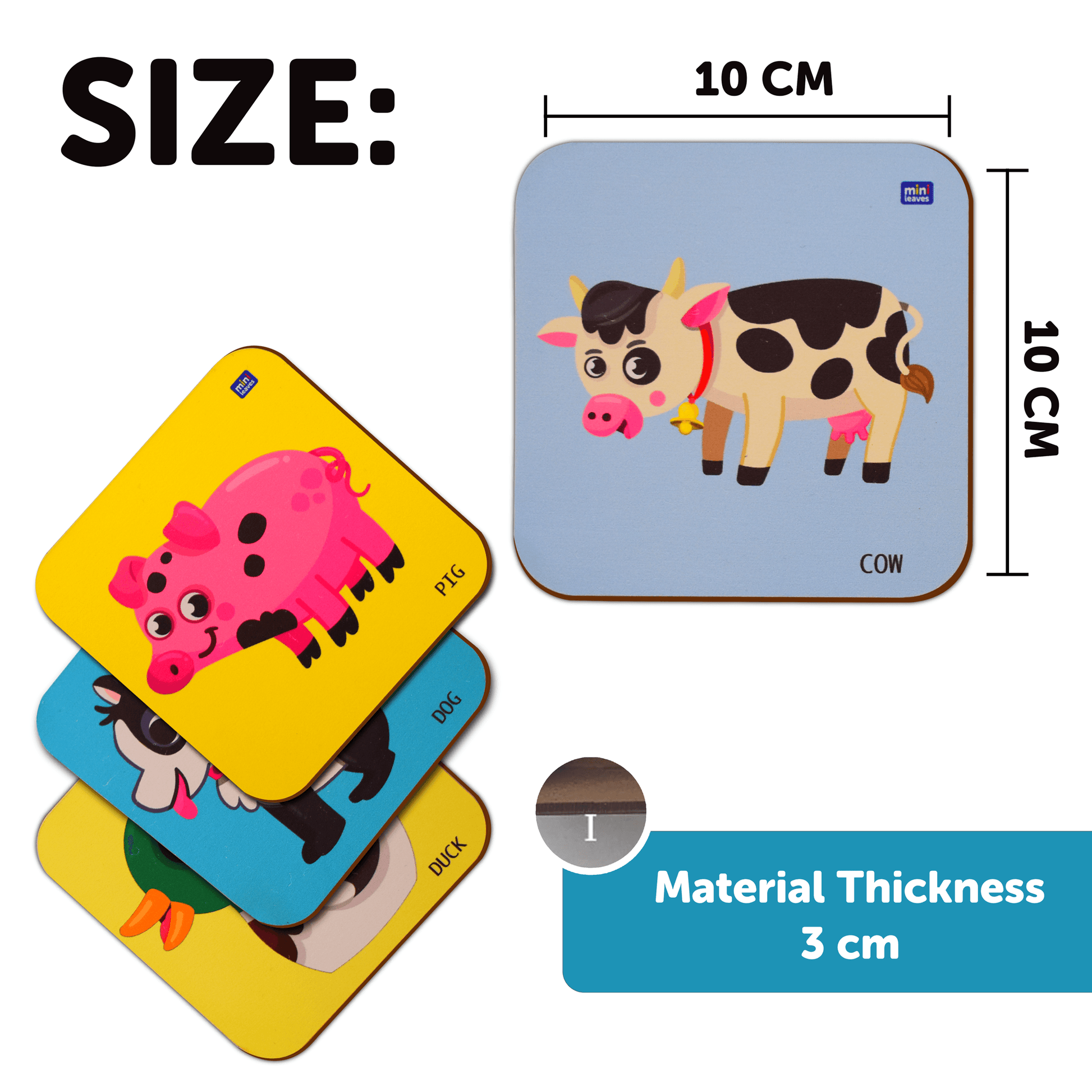 Animal Cartoons Inspired Printed Coasters Set of 4 - Mini Leaves