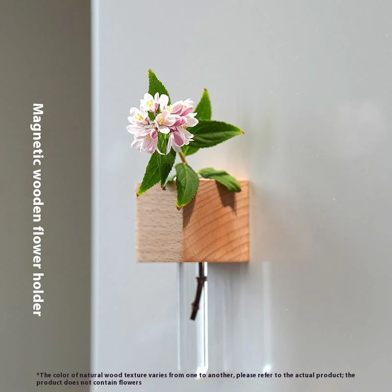 🌿 Mini Wooden Magnetic Glass Vase