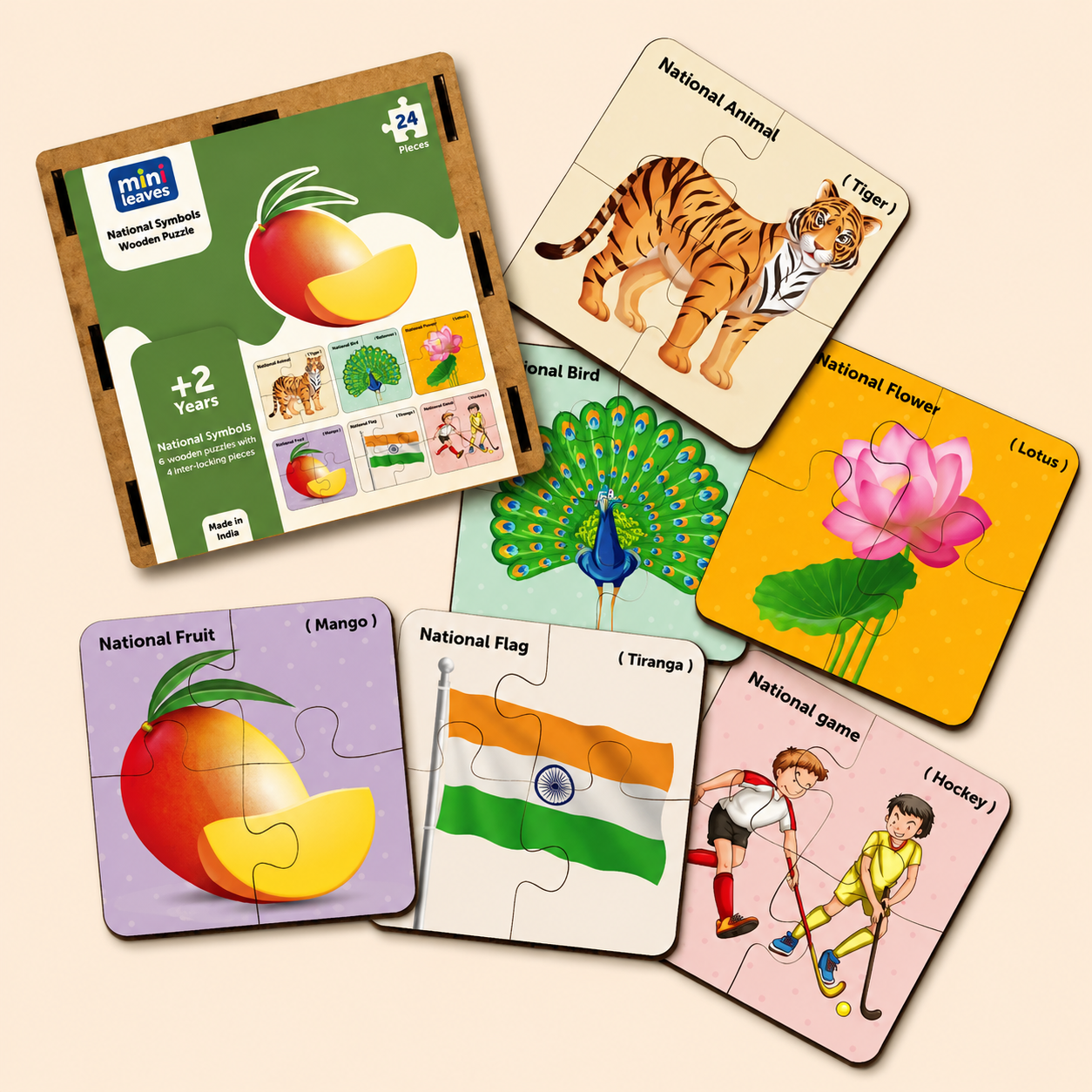 National Symbols 4 Pieces Wooden Puzzles 2+ Years
