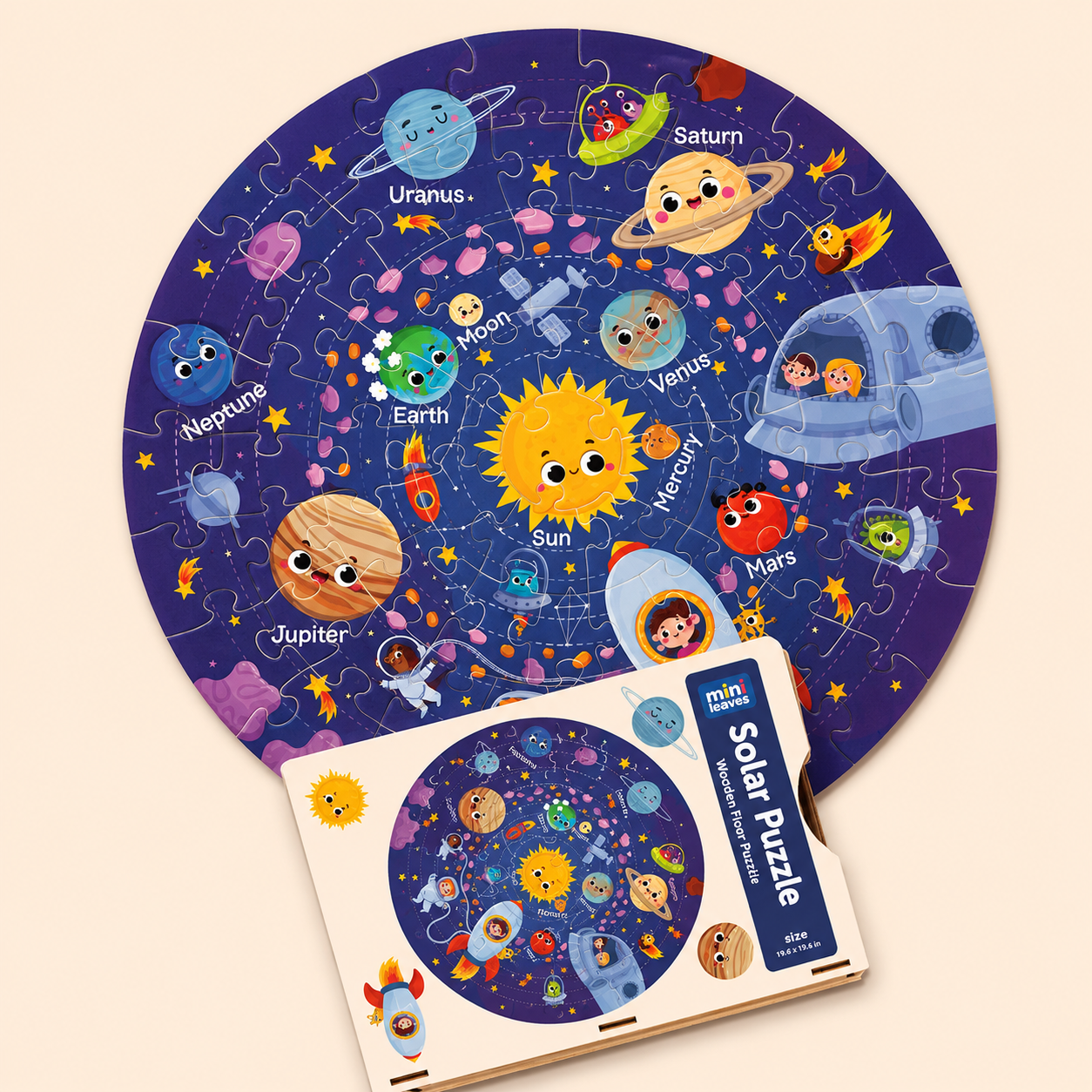 Solar Space 72 Pieces Wooden Round Floor Puzzles 4 Years+