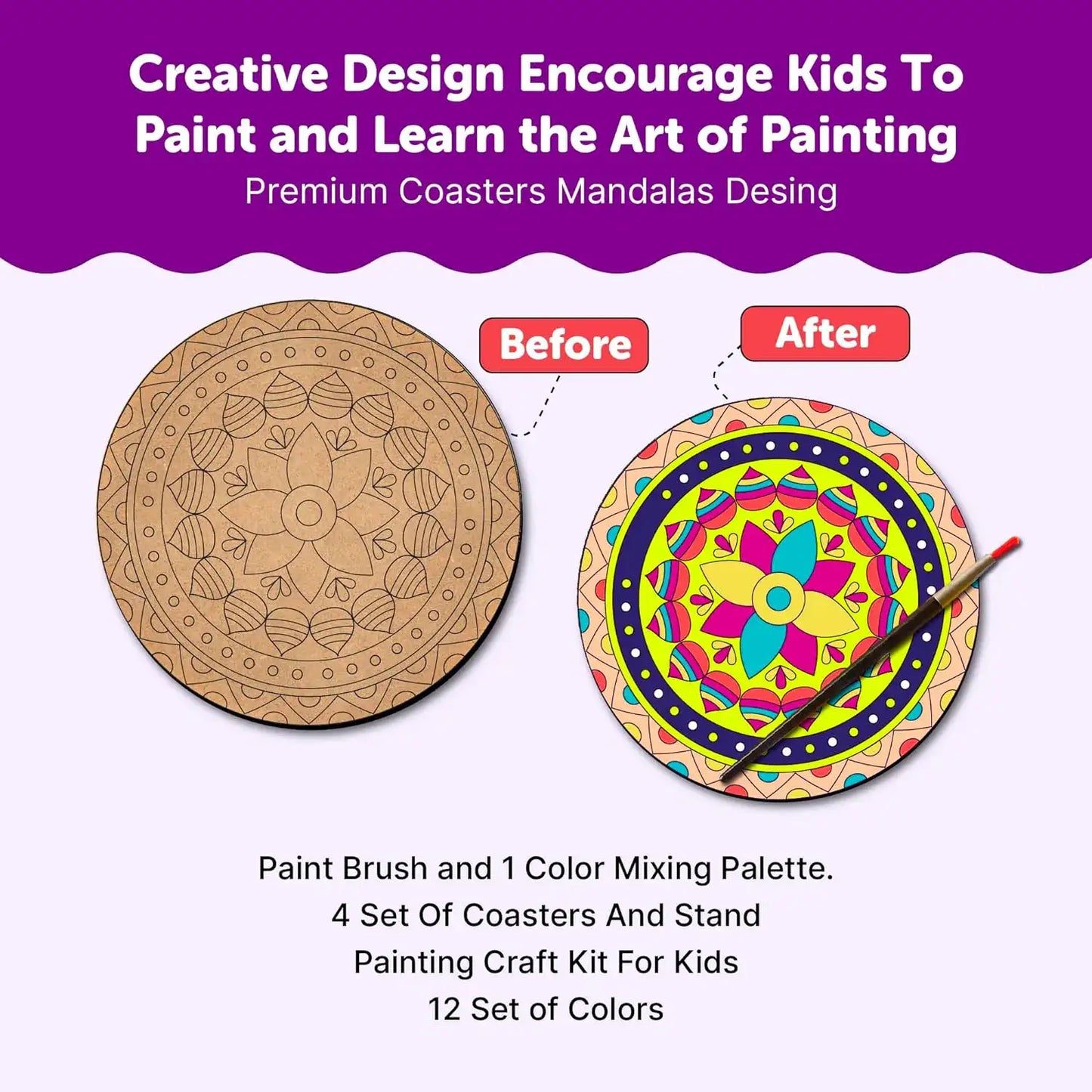 Mandala Painting Kit Tea Coaster Art and Craft Kit- Advanced Level 6+