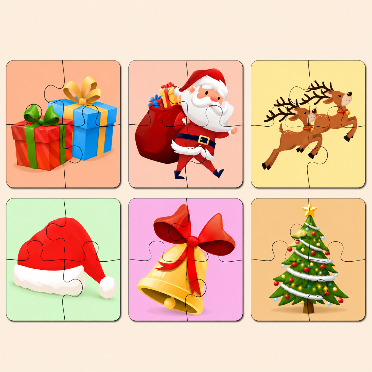 Christmas 4 Pieces Wooden Puzzles 2+ Years