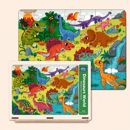 Mini Leaves 48 Piece Wooden Puzzle for Kids & Adults - Dinosaurs Jigsaw Puzzle