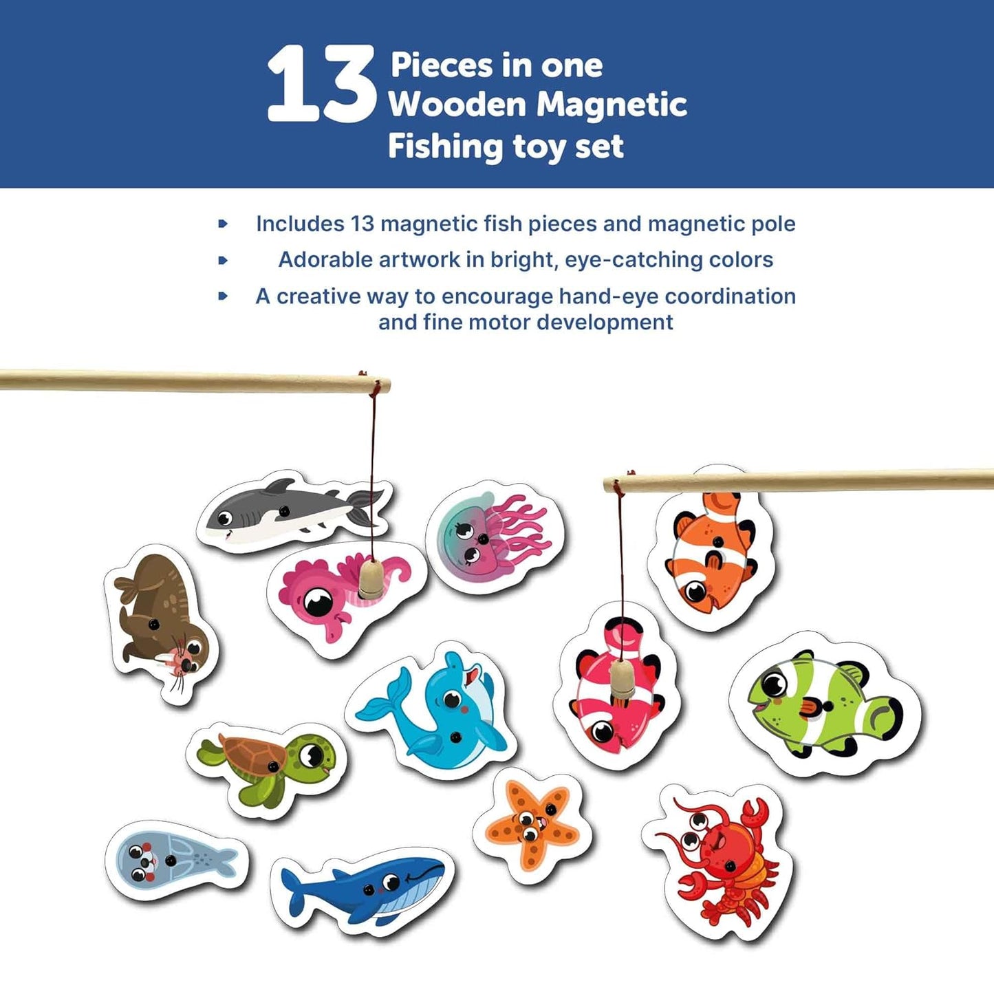 Magnetic Fishing game for kids 13 Pic A4 Size Tray - Mini Leaves