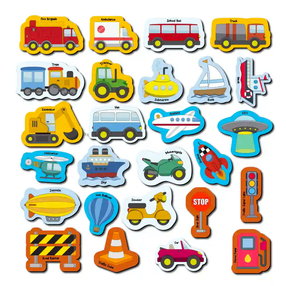26 Pieces Transport Full Magnetic Fridge Magnets for Kids 2+ Years