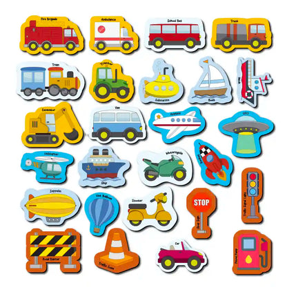 26 Pieces Transport Full Magnetic Fridge Magnets for Kids 2+ Years