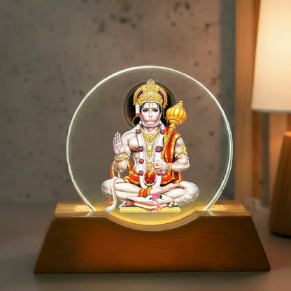 Hanuman with mace LED Light Lamp for Home Décor & Pooja | Divine Wooden Base Night Lamp – Yay Play