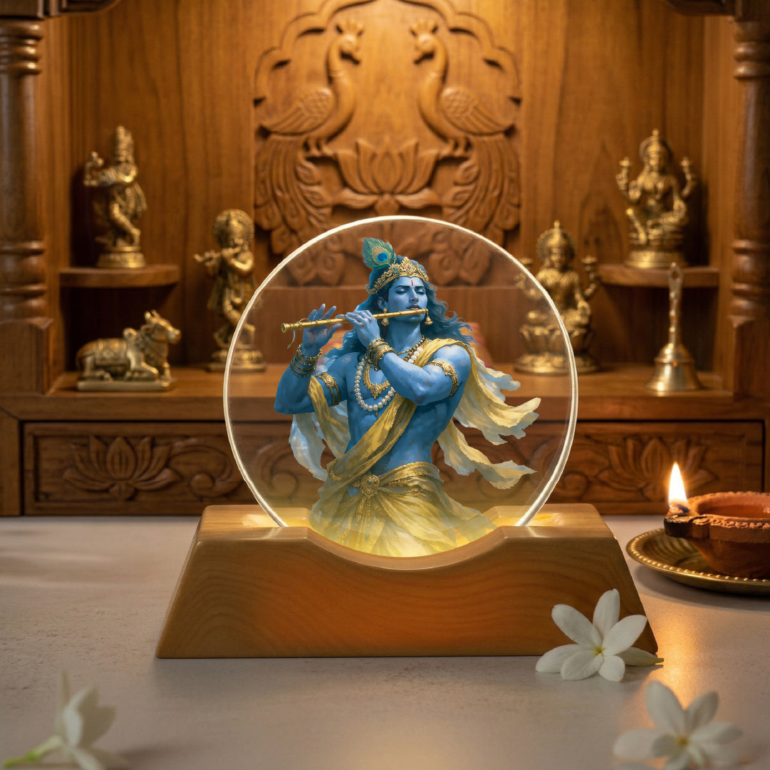 Krishna LED Light Lamp for Home Décor & Gifting | Spiritual Wooden Base Lamp – Yay Play