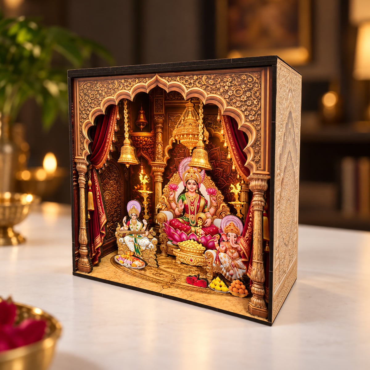 DIY 3D Diwali Mandir with LED Light – Laxmi Ji, Ganesh Ji & Saraswati Ji | Festive Gift & Décor