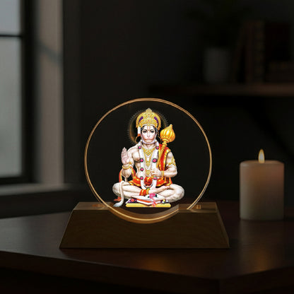 Hanuman with mace LED Light Lamp for Home Décor & Pooja | Divine Wooden Base Night Lamp – Yay Play