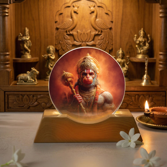 Hanuman Full Frame LED Light Lamp for Home Décor & Pooja | Spiritual Wooden Base Lamp – Yay Play