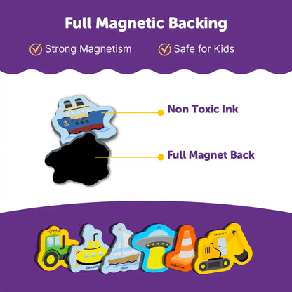 26 Pieces Transport Full Magnetic Fridge Magnets for Kids 2+ Years