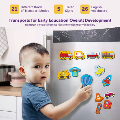 26 Pieces Transport Full Magnetic Fridge Magnets for Kids 2+ Years