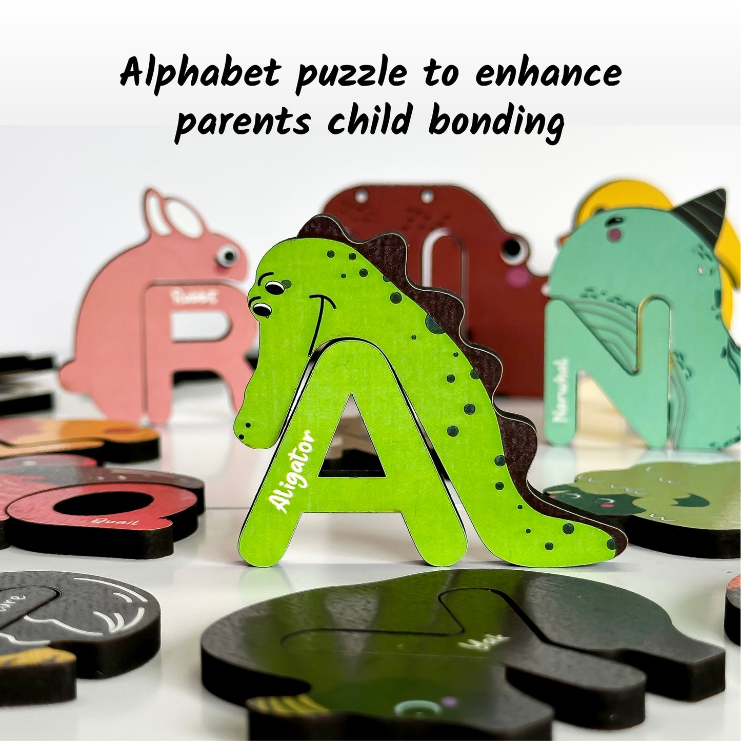 YaY Play A to Z Wooden Animal Alphabet Puzzles Set - 52 Pieces