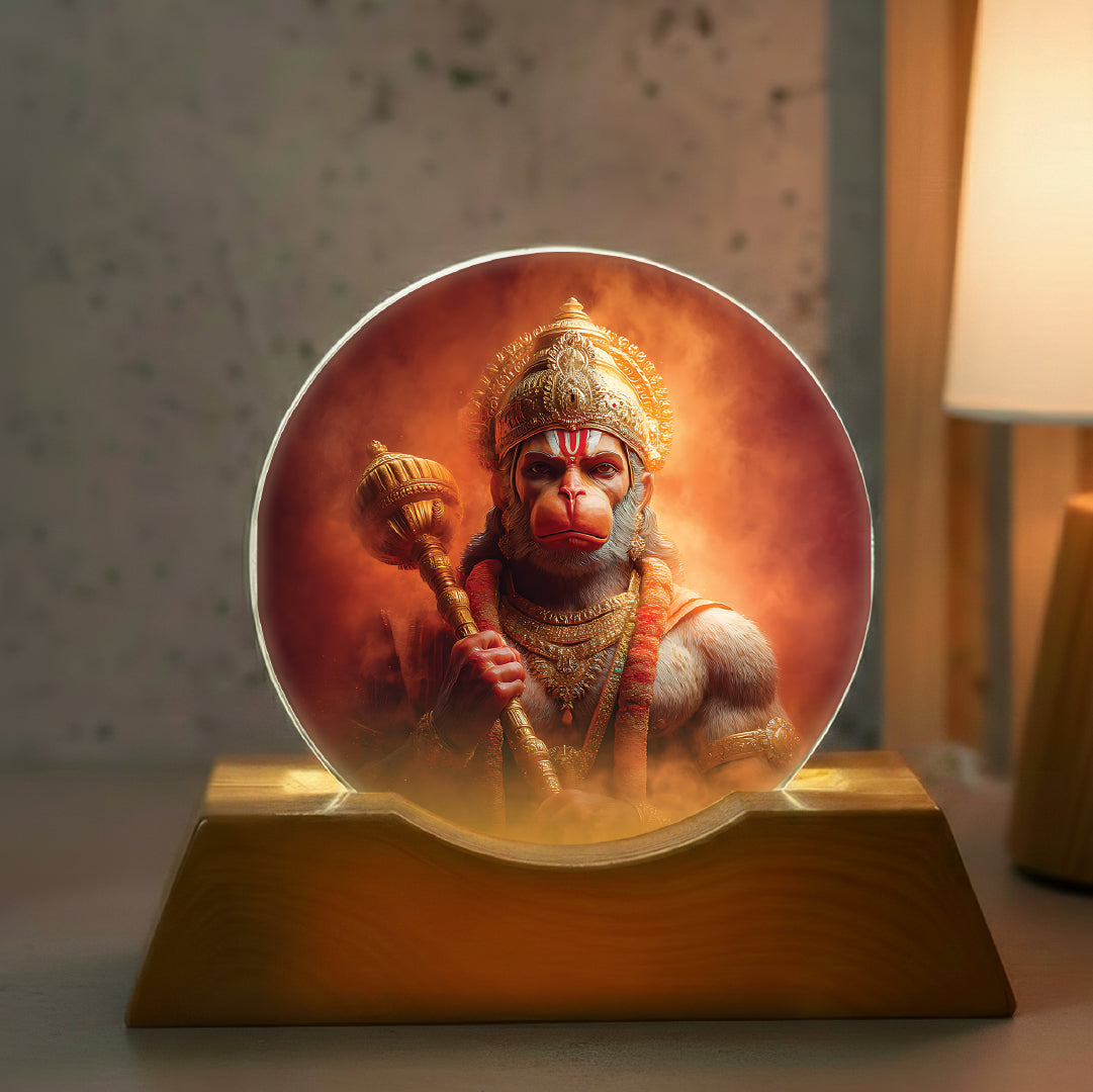 Hanuman Full Frame LED Light Lamp for Home Décor & Pooja | Spiritual Wooden Base Lamp – Yay Play