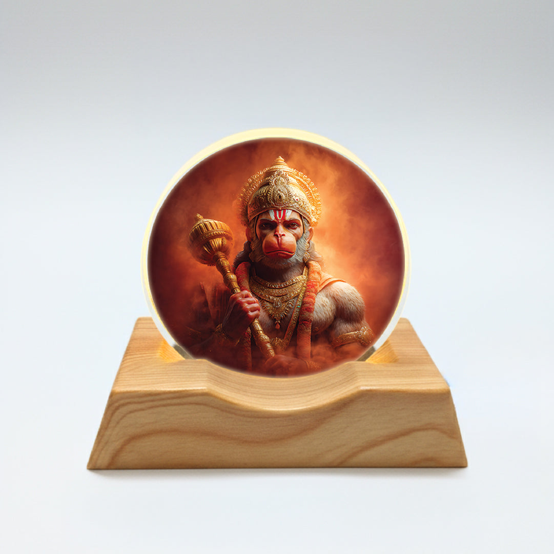Hanuman Full Frame LED Light Lamp for Home Décor & Pooja | Spiritual Wooden Base Lamp – Yay Play
