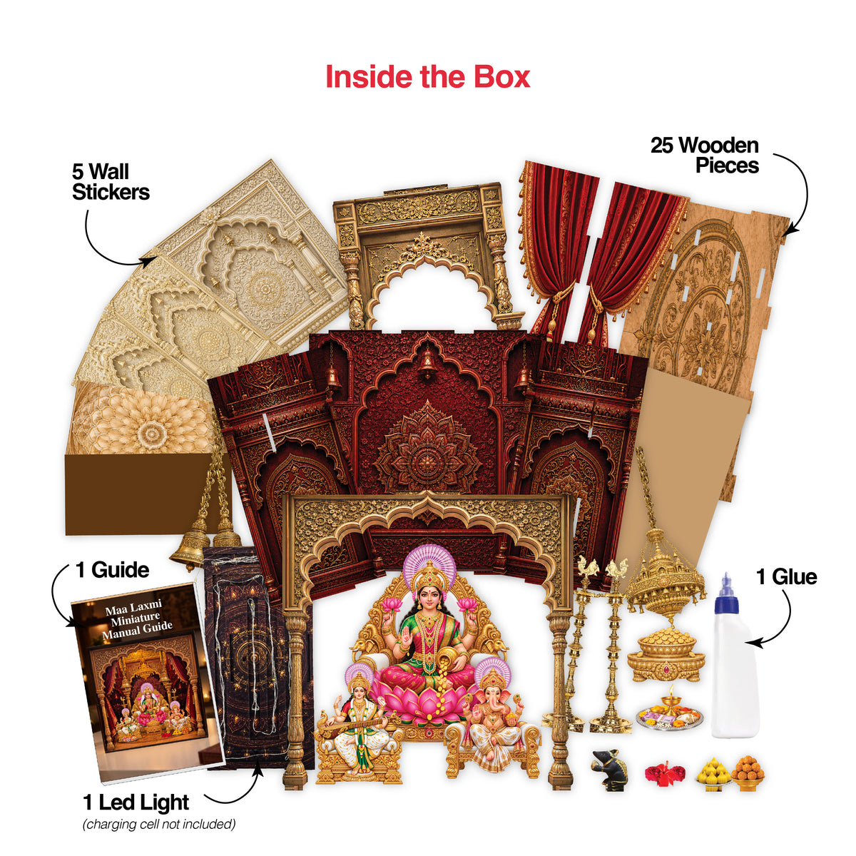 DIY 3D Diwali Mandir with LED Light – Laxmi Ji, Ganesh Ji & Saraswati Ji | Festive Gift & Décor