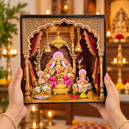 DIY 3D Diwali Mandir with LED Light – Laxmi Ji, Ganesh Ji & Saraswati Ji | Festive Gift & Décor