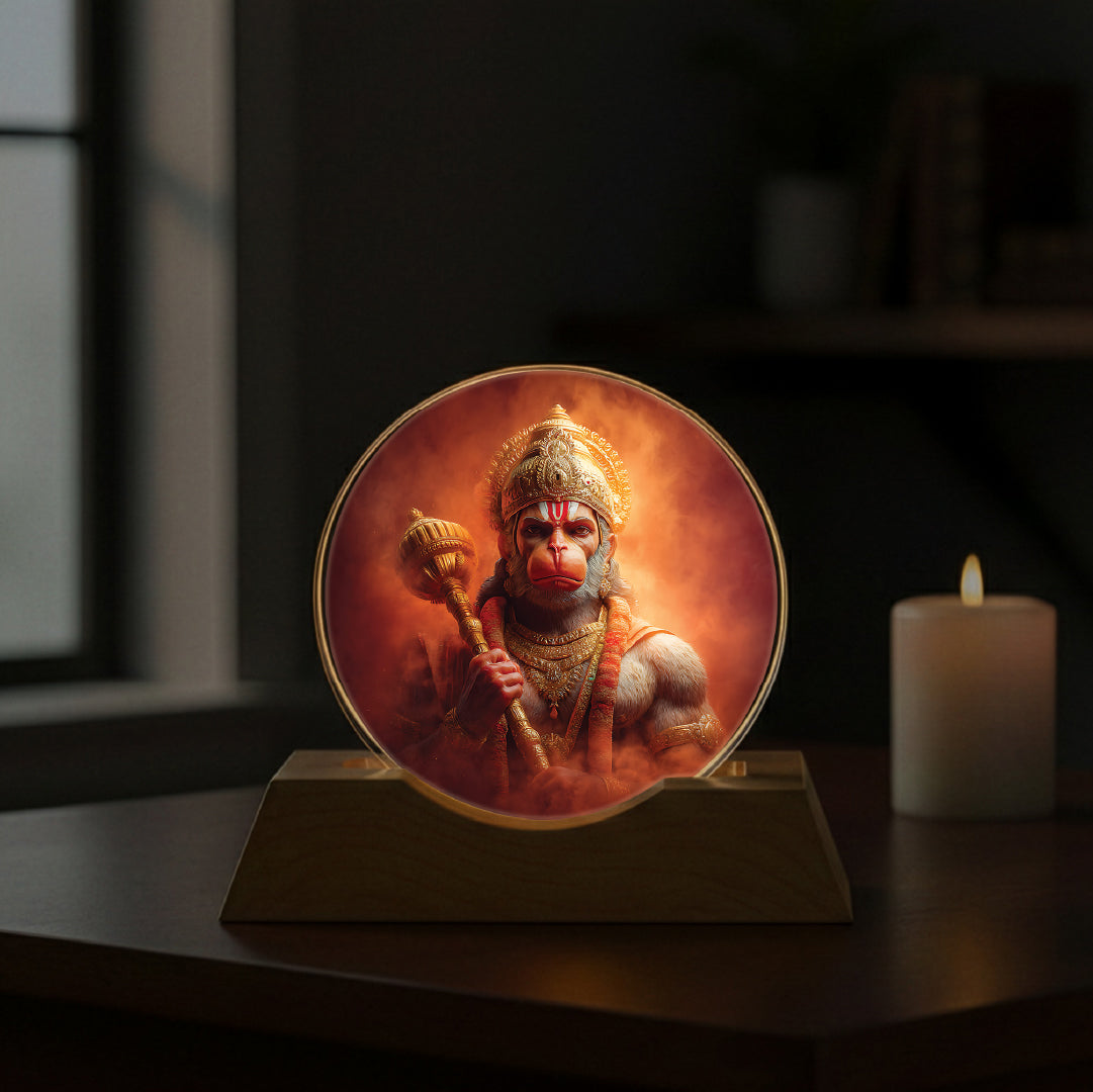 Hanuman Full Frame LED Light Lamp for Home Décor & Pooja | Spiritual Wooden Base Lamp – Yay Play