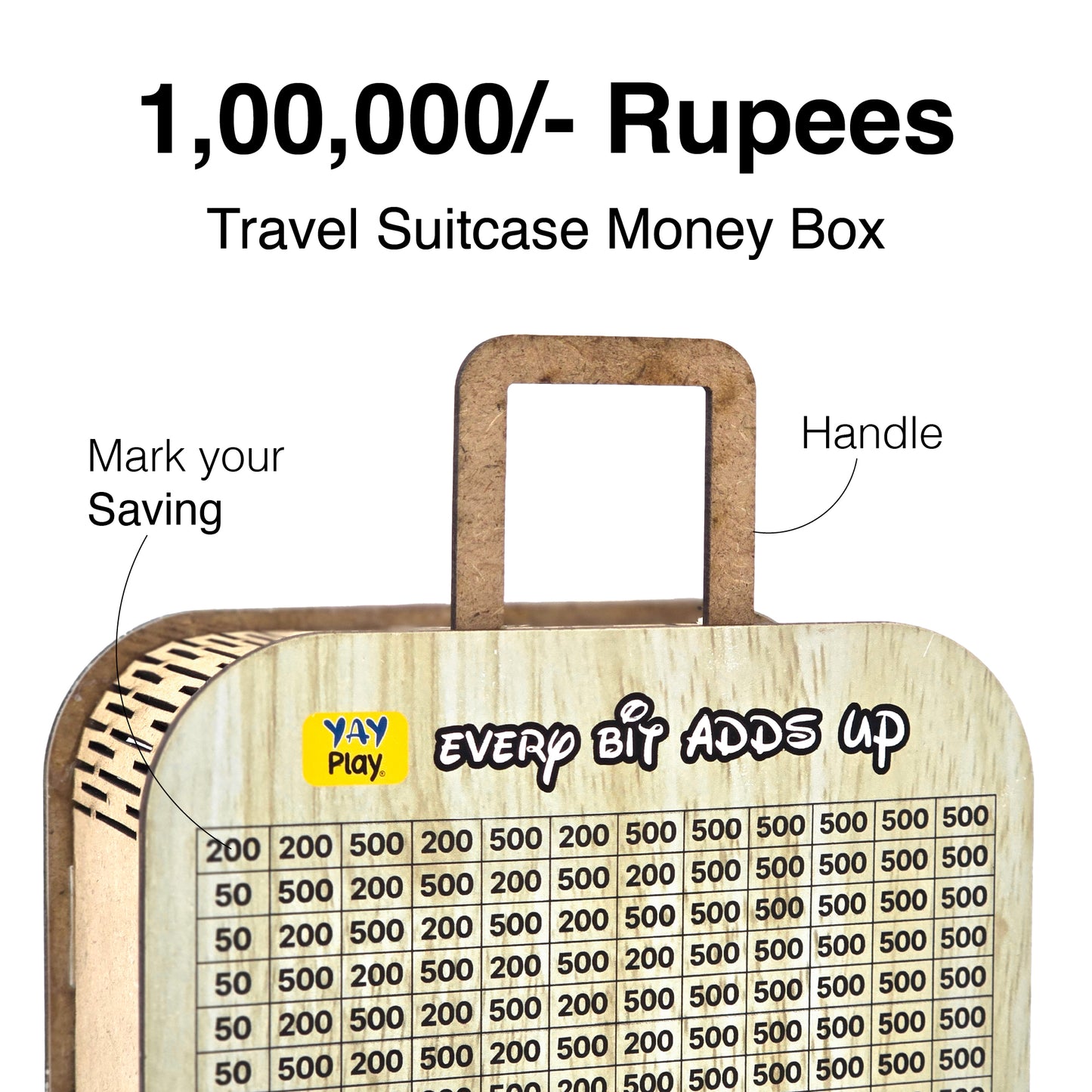 Money Saving Suitcase™ – Wooden Money Saving Box with ₹1 Lakh Tracker