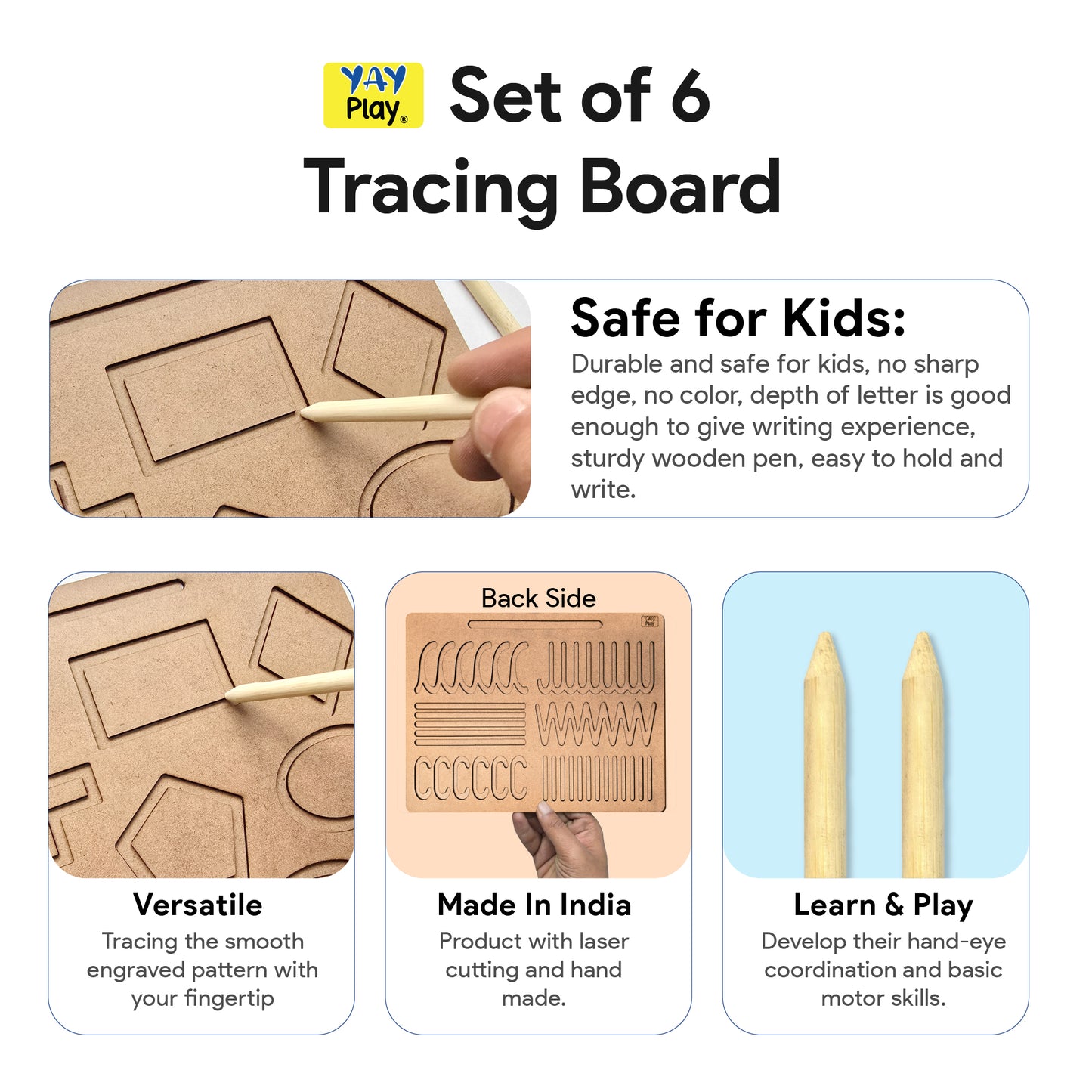 Wooden Tracing Board for Kids | Reading & Writing Board Toys 3+ Kids