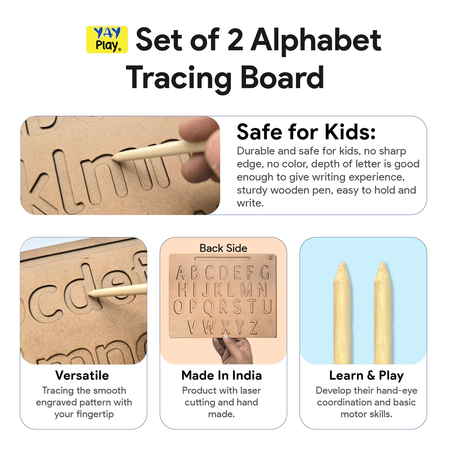 Capital and Small Double Sided Wooden Tracing Board for Kids 3+