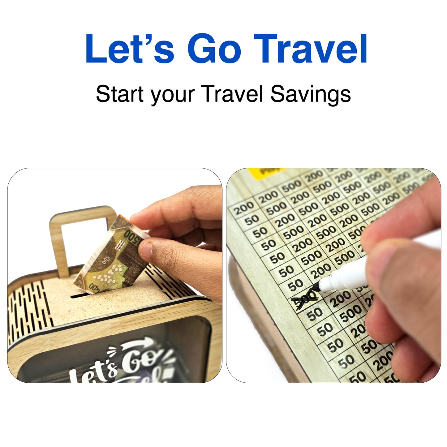 Money Saving Suitcase™ – Wooden Money Saving Box with ₹1 Lakh Tracker
