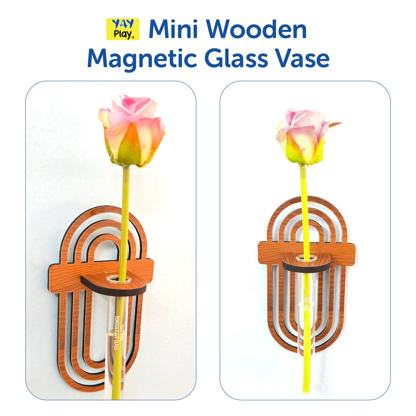 🌿 Mini Wooden Magnetic Glass Vase Spiral Design