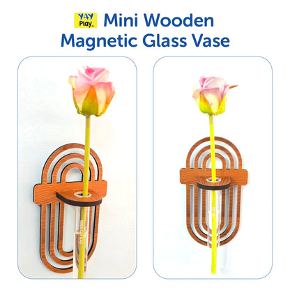 🌿 Mini Wooden Magnetic Glass Vase Spiral Design