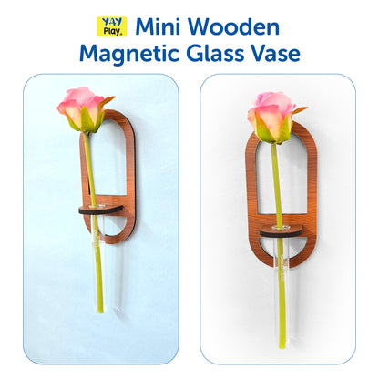 🌿 Mini Wooden Magnetic Glass Vase Metric Oval Design