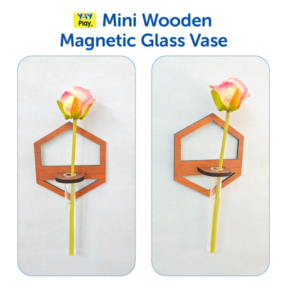 🌿 Mini Wooden Magnetic Glass Vase Hexagon Design
