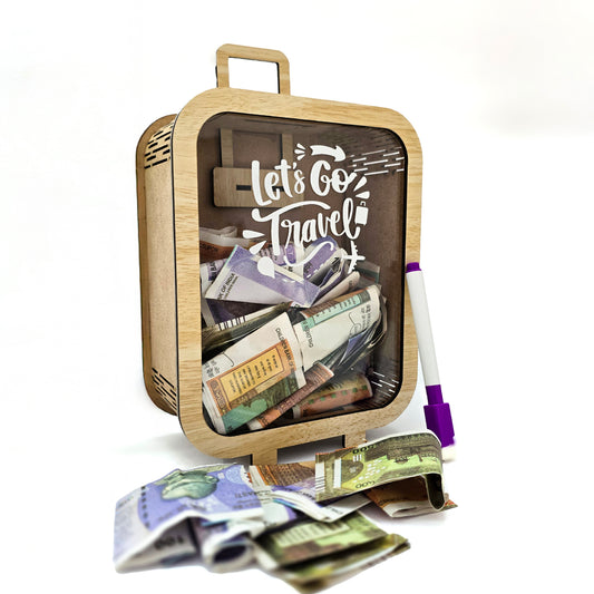 Money Saving Suitcase™ – Wooden Money Saving Box with ₹1 Lakh Tracker