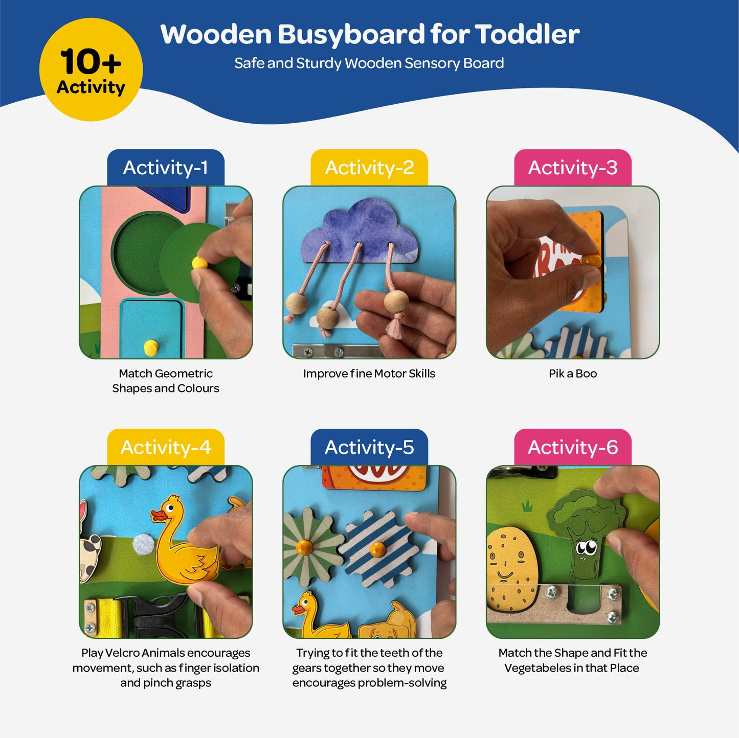 Busyboard for toddlers 1 to 3 Years with 10+ Activities