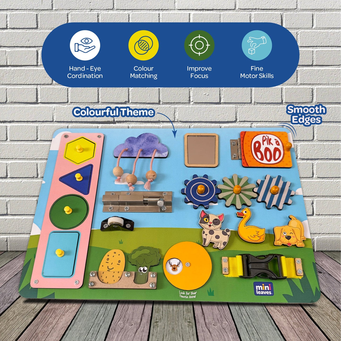 Busyboard for toddlers 1 to 3 Years with 10+ Activities