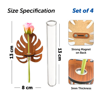 🌿 Mini Wooden Magnetic Glass Vase Leaf Design
