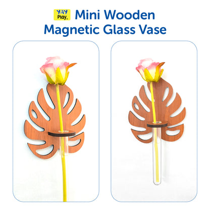 🌿 Mini Wooden Magnetic Glass Vase Leaf Design