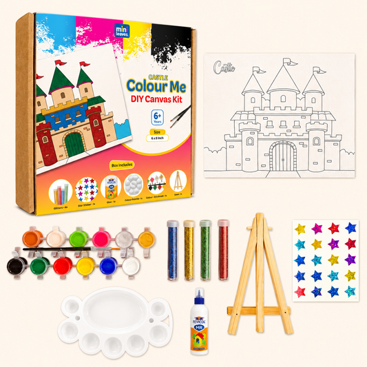 Colour Me Castle DIY Canvas Art Kit 8 x 6 Inch with Wooden Easel for 6+ Kids