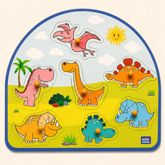 Stomping Dinos Wooden Pegged Puzzle