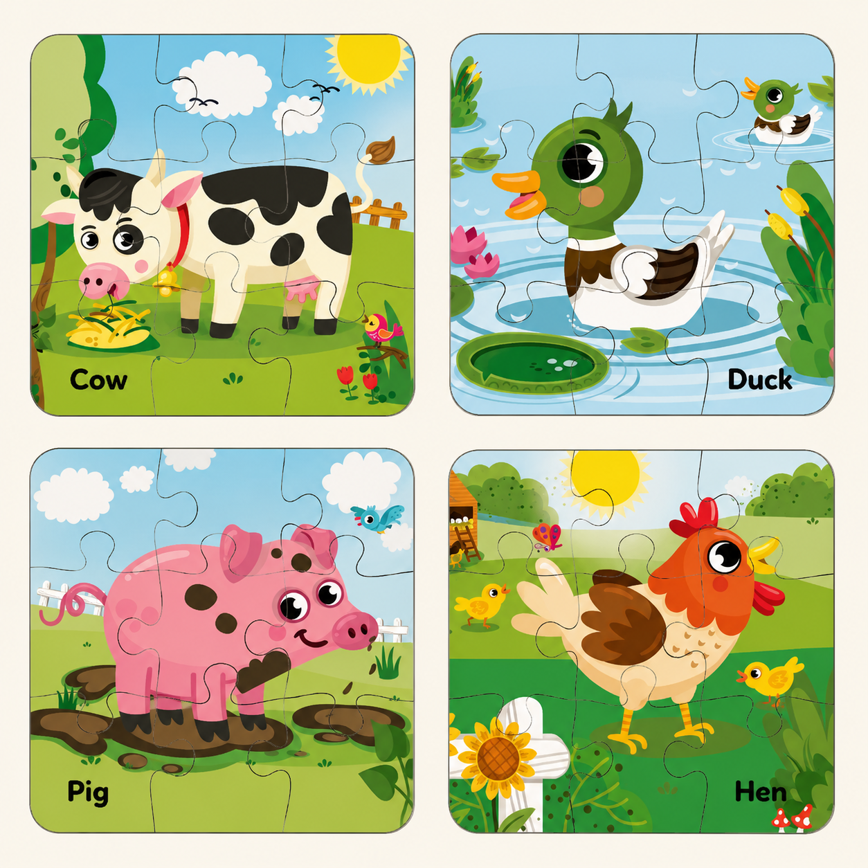 4 in 1 My Farm Wooden Puzzle Toy