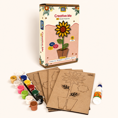 Creative Me DIY 3D Wooden Flower Pots Art and Craft Paint Kit for 4+ - Set of 2