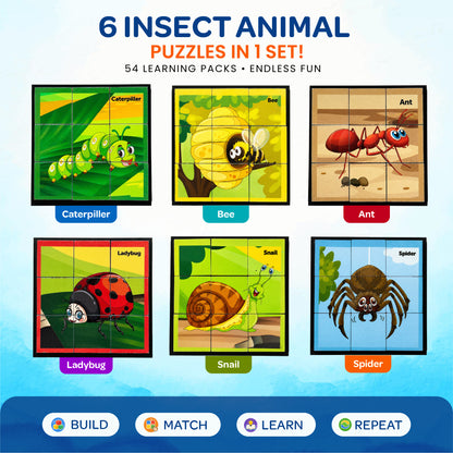 Insects Wooden Cube Block 6 Sides 2+ Years