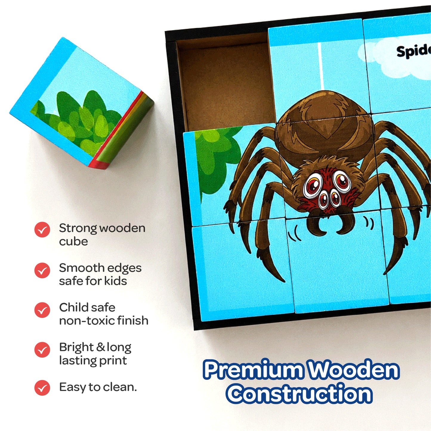 Insects Wooden Cube Block 6 Sides 2+ Years