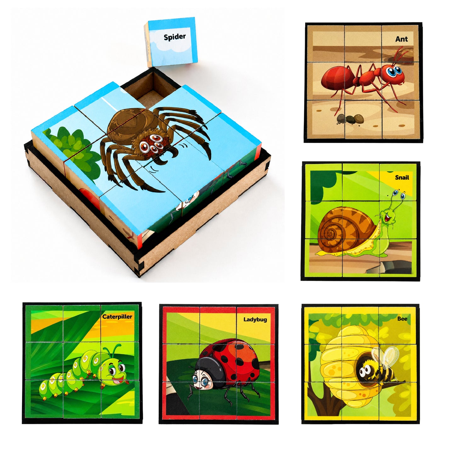 Insects Wooden Cube Block 6 Sides 2+ Years