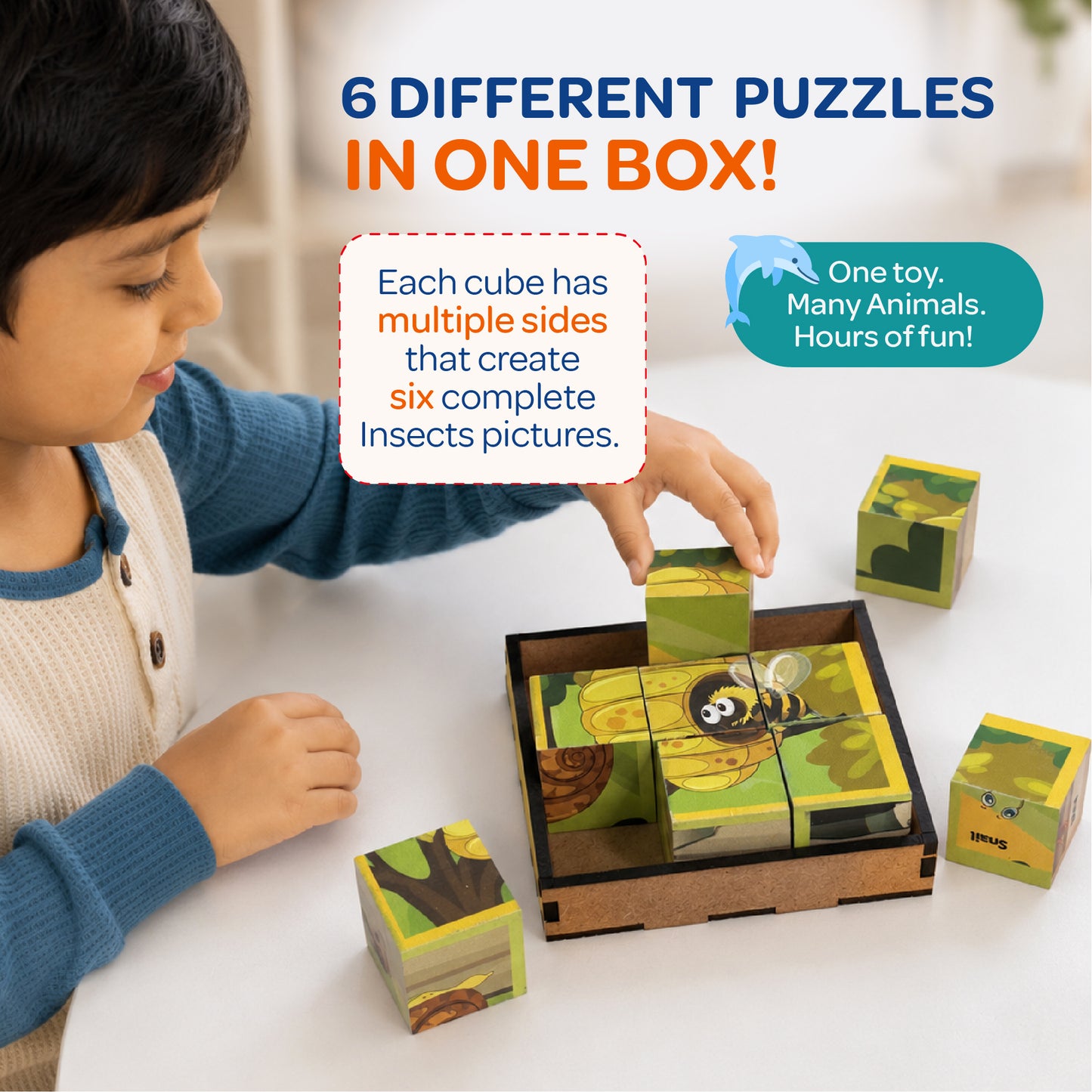 Insects Wooden Cube Block 6 Sides 2+ Years