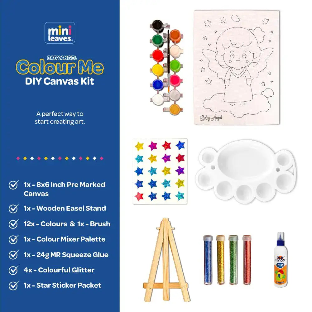 Colour Me Baby Princess DIY Canvas Art Kit 8 x 6 Inch with Wooden Easel 6+ Kids