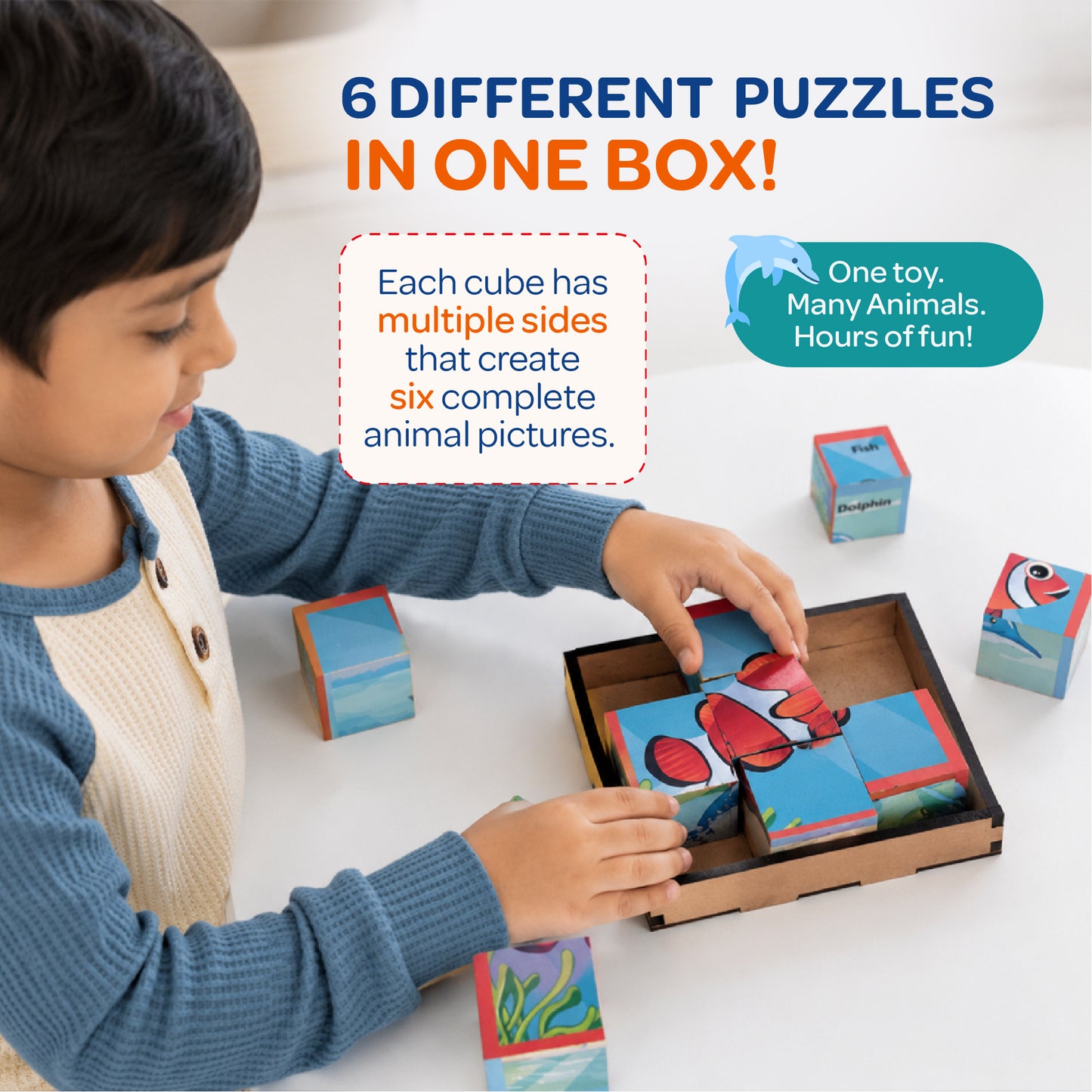 Cube Blocks Ocean Animals 6 Sides with 6 Animal 2+ Years