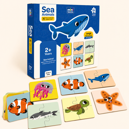 Set of 6 : 4 Pieces Wooden Puzzles 2+ Years