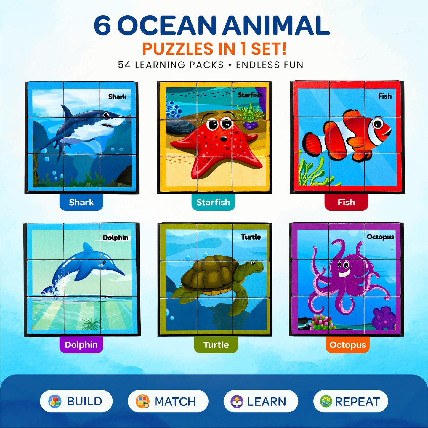 Cube Blocks Ocean Animals 6 Sides with 6 Animal 2+ Years